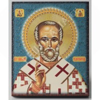 Икона на дереве, лак, объемная печать (Свт. Николай)
