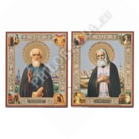 Складень деревянный, двухстворчатый,двойное тиснение (Сергий Радонежский-Серафим Саровский)