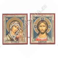 Складень деревянный, двухстворчатый ,двойное тиснение (Спаситель-Казанская Б.М.) №2