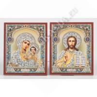 Складень деревянный, двухстворчатый,двойное тиснение (Спаситель-Казанская Б.М.) №4