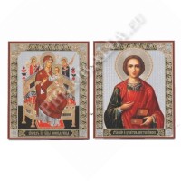 Складень деревянный, двухстворчатый,двойное тиснение (Всецарица-Пантелеимон)