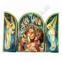 Складень дерев.,трехств.,арочный, двойное теснение (Рождество Христово) №1