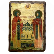 Икона под старину на дереве (б.) (Петр и Феврония)