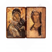 Складень двухств., на деревянной основе (б.) (Владимирская Б.М. - Спаситель) Складень двухств., на деревянной основе (б.) (Владимирская Б.М. - Спаситель)